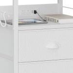 White Furologee End Table with USB Ports, Storage Drawers, and Charging Station for Bedroom or Living Room