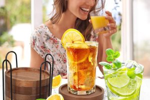 "Acacia wood coasters with holder – 6-piece set for drinks, rustic table décor"