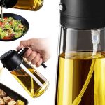 TrendPlain Glass Olive Oil Sprayer for Kitchen Use – 2-in-1 Oil Dispenser, 16oz/470ml – Ideal for Air Fryer, BBQ, Salad, and Cooking – Black