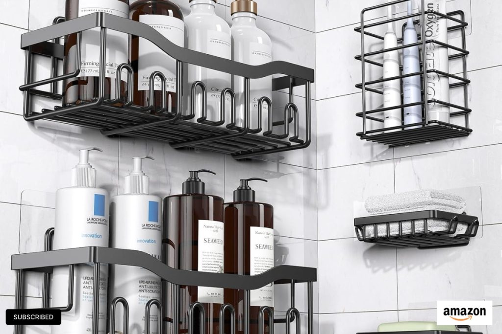 Adhesive Shower Caddy Set – 5-Pack Rustproof Stainless Steel Bathroom Organizers