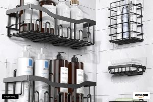 Adhesive Shower Caddy Set – 5-Pack Rustproof Stainless Steel Bathroom Organizers
