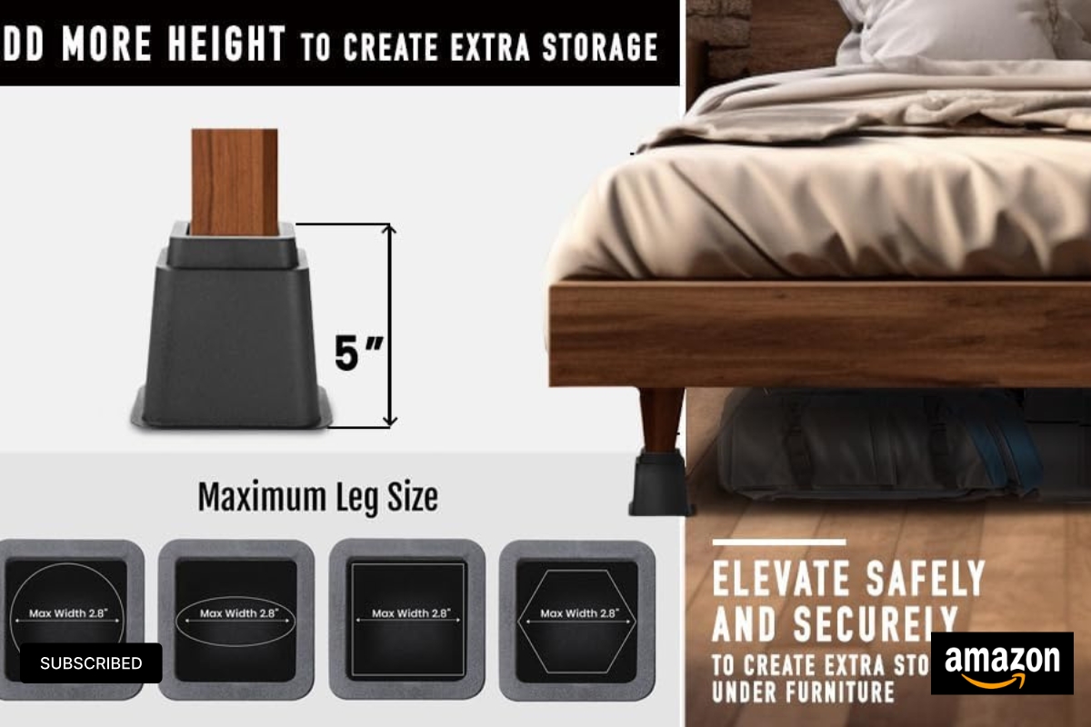 HOLDN’ STORAGE 5-inch Bed Risers – Heavy-Duty Furniture Lifts for Extra Storage