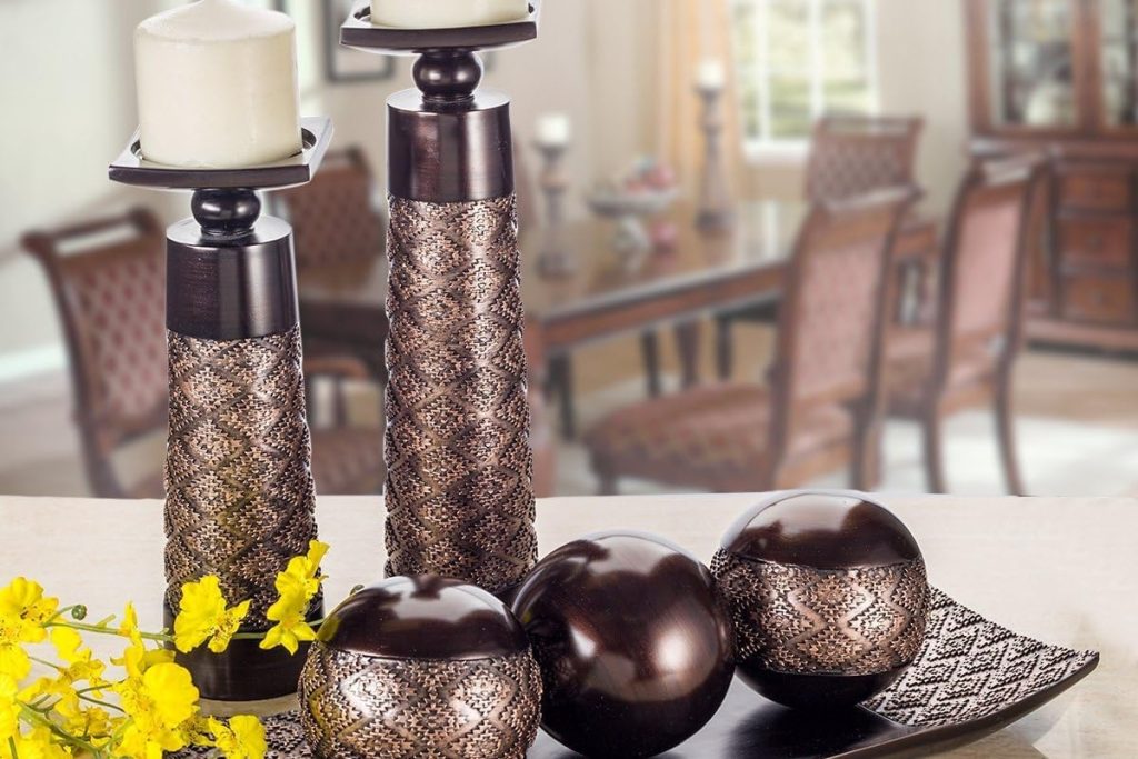 Creative Scents Dublin Brown Decorative Tray with Balls – Centerpiece Home Décor Set