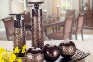 Creative Scents Dublin Brown Decorative Tray with Balls – Centerpiece Home Décor Set