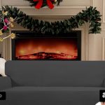 Dark gray stretchy sofa slipcover covering a three-seater couch