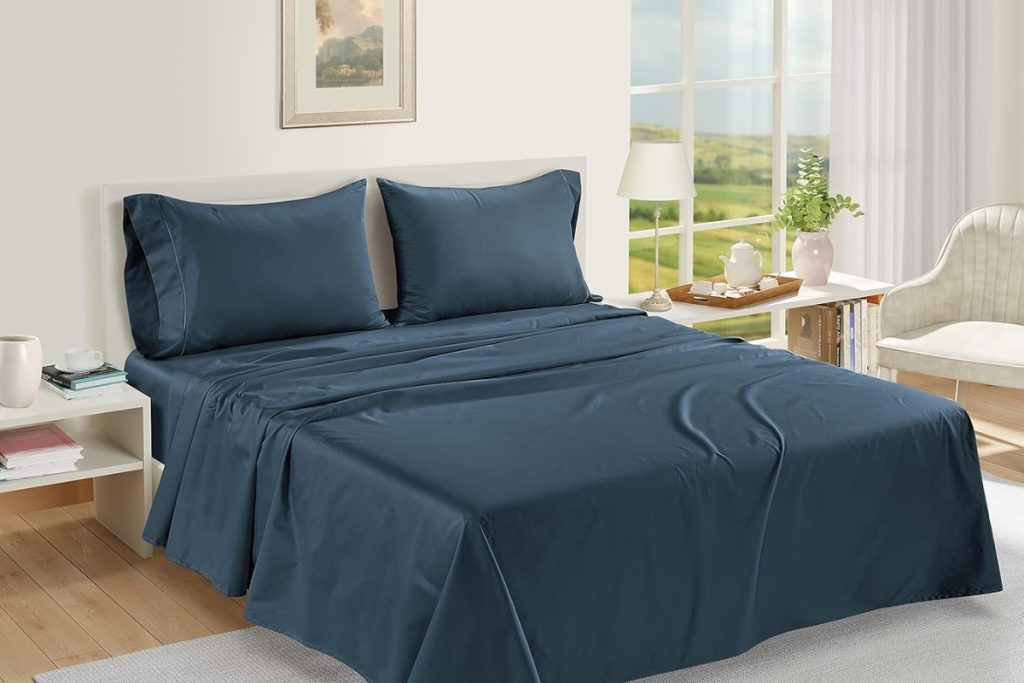 LANE LINEN Egyptian Cotton Queen Sheet Set in Dark Denim - Soft, Cooling, Fade-Resistant Luxury Bedding
