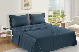 LANE LINEN Egyptian Cotton Queen Sheet Set in Dark Denim - Soft, Cooling, Fade-Resistant Luxury Bedding