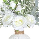 FOTEEWL artificial flowers in ceramic vase with white silk roses and eucalyptus, elegant table centerpiece for home or office decor