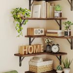 "Fixwal Floating Wall Shelves – Rustic Wood Corner Shelf Set for Bathroom, Kitchen, Bedroom – Dark Carbonized Black"