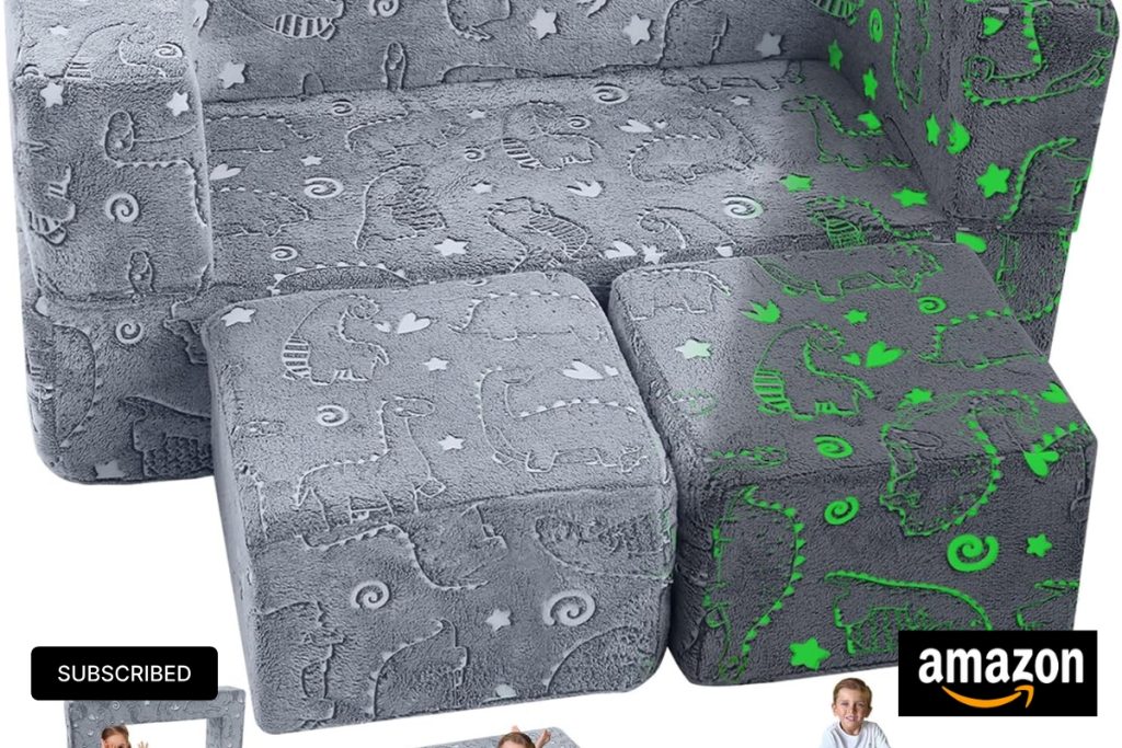 MeMoreCool Glow in the Dark Dinosaur Sofa for Kids – Modular Grey Play Couch