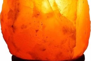 Hand-Carved Himalayan Salt Lamp with Wooden Base and Adjustable Dimmer