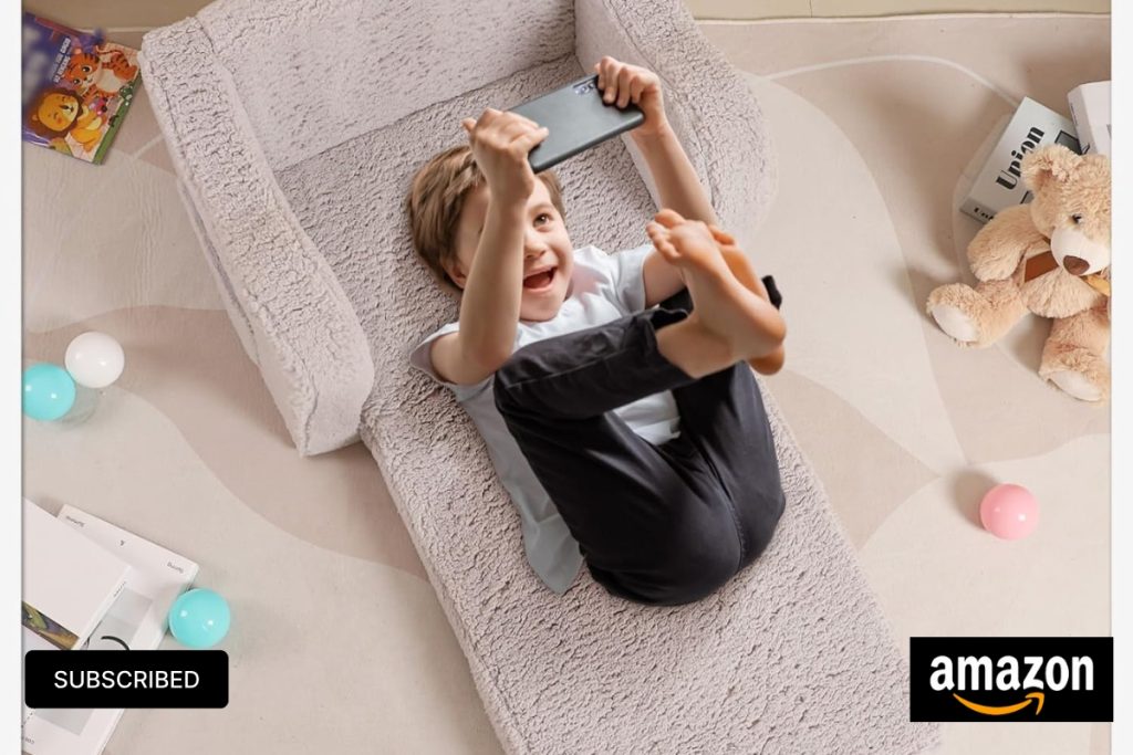 Grey 2-in-1 Toddler Sherpa Chair that Converts to Lounger
