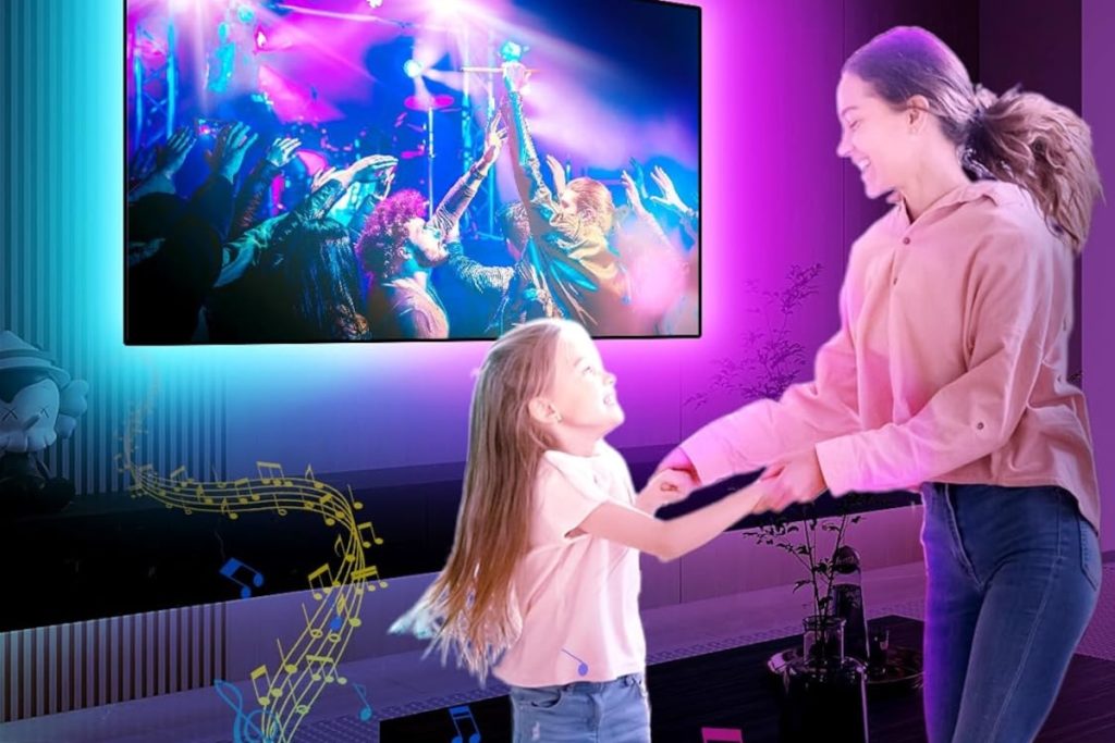 RGB LED TV backlight strip with music sync and remote control for 65-80 inch TVs