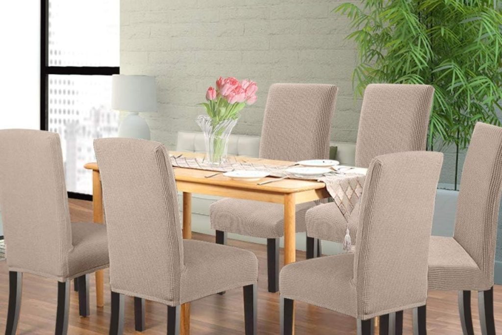 NORTHERN BROTHERS Khaki Dining Chair Covers – Set of 4 Stylish Parson Slipcovers