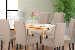 NORTHERN BROTHERS Khaki Dining Chair Covers – Set of 4 Stylish Parson Slipcovers