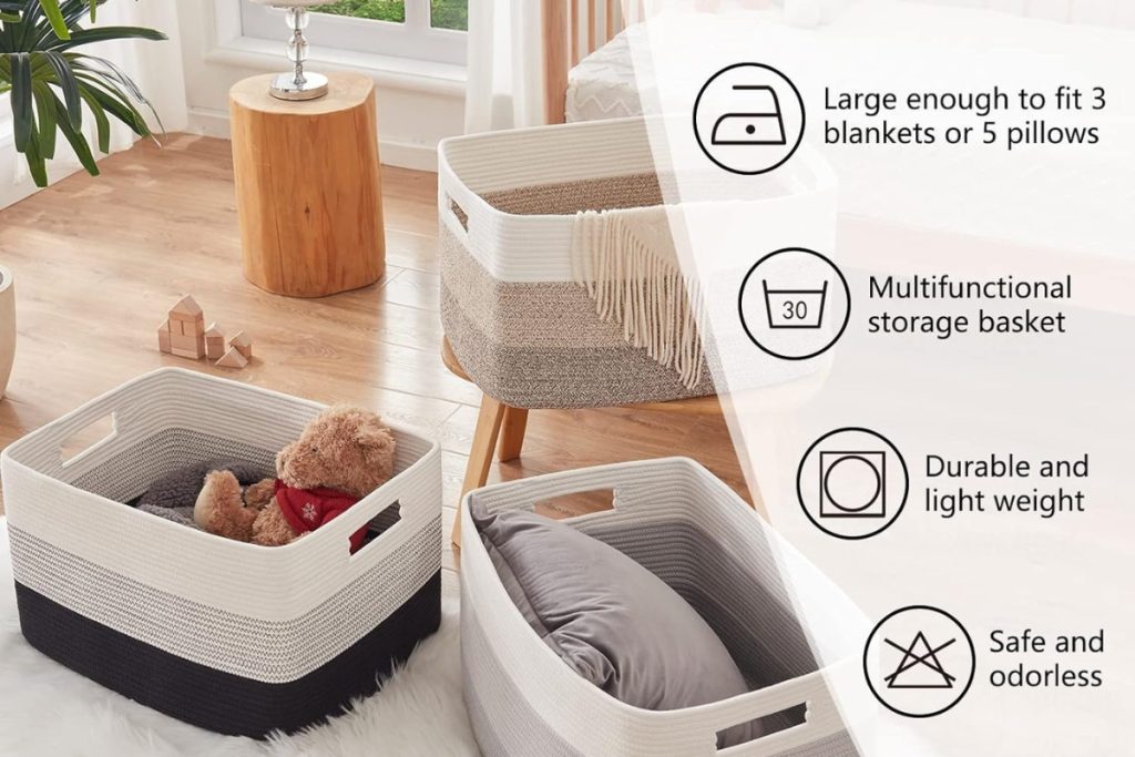 OIAHOMY large woven storage basket in gradient yellow, ideal for organizing blankets, toys, and home essentials
