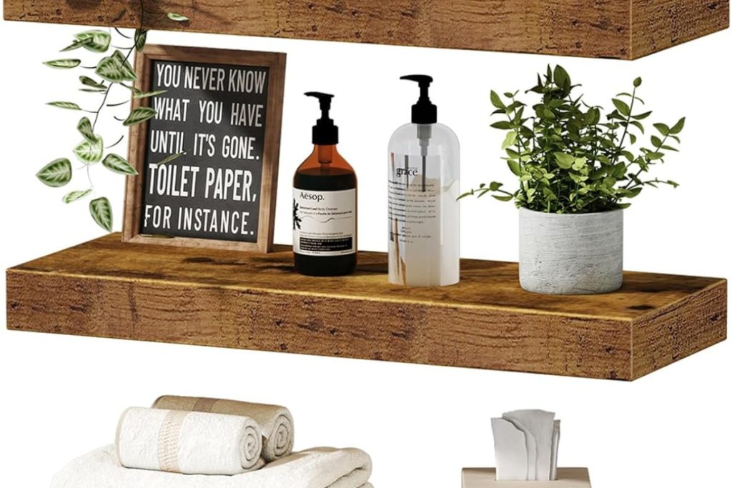 QEEIG 16-inch Rustic Brown Floating Shelves Set of 3 for Wall Décor