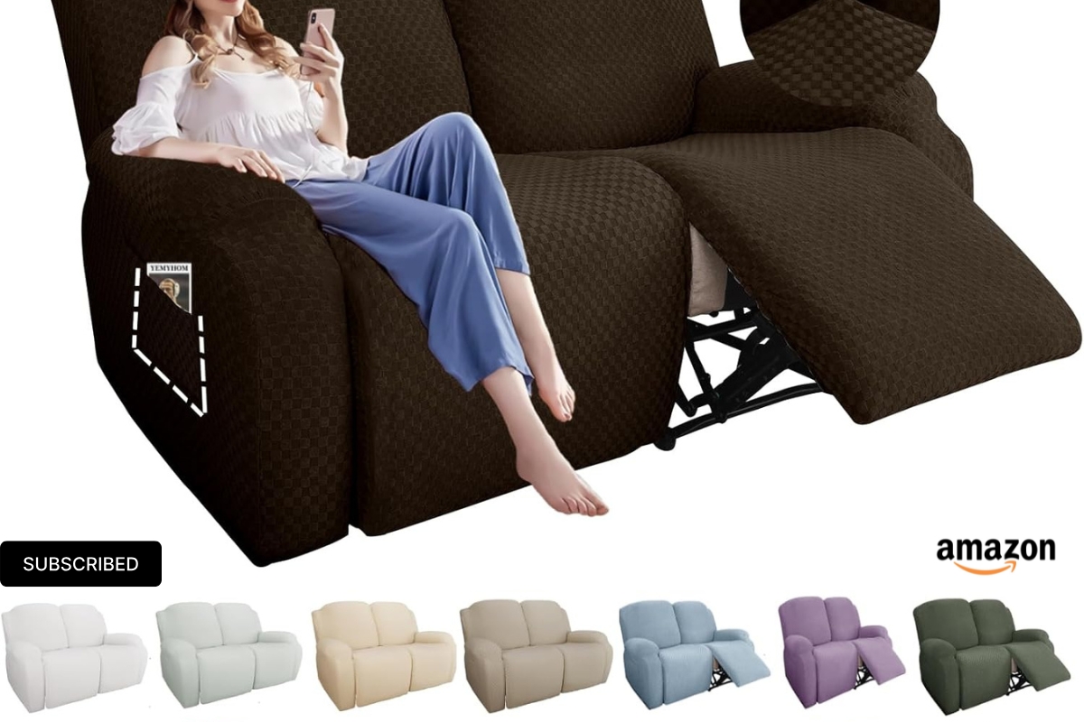 YEMYHOM dark coffee stretch loveseat recliner slipcover with side pocket