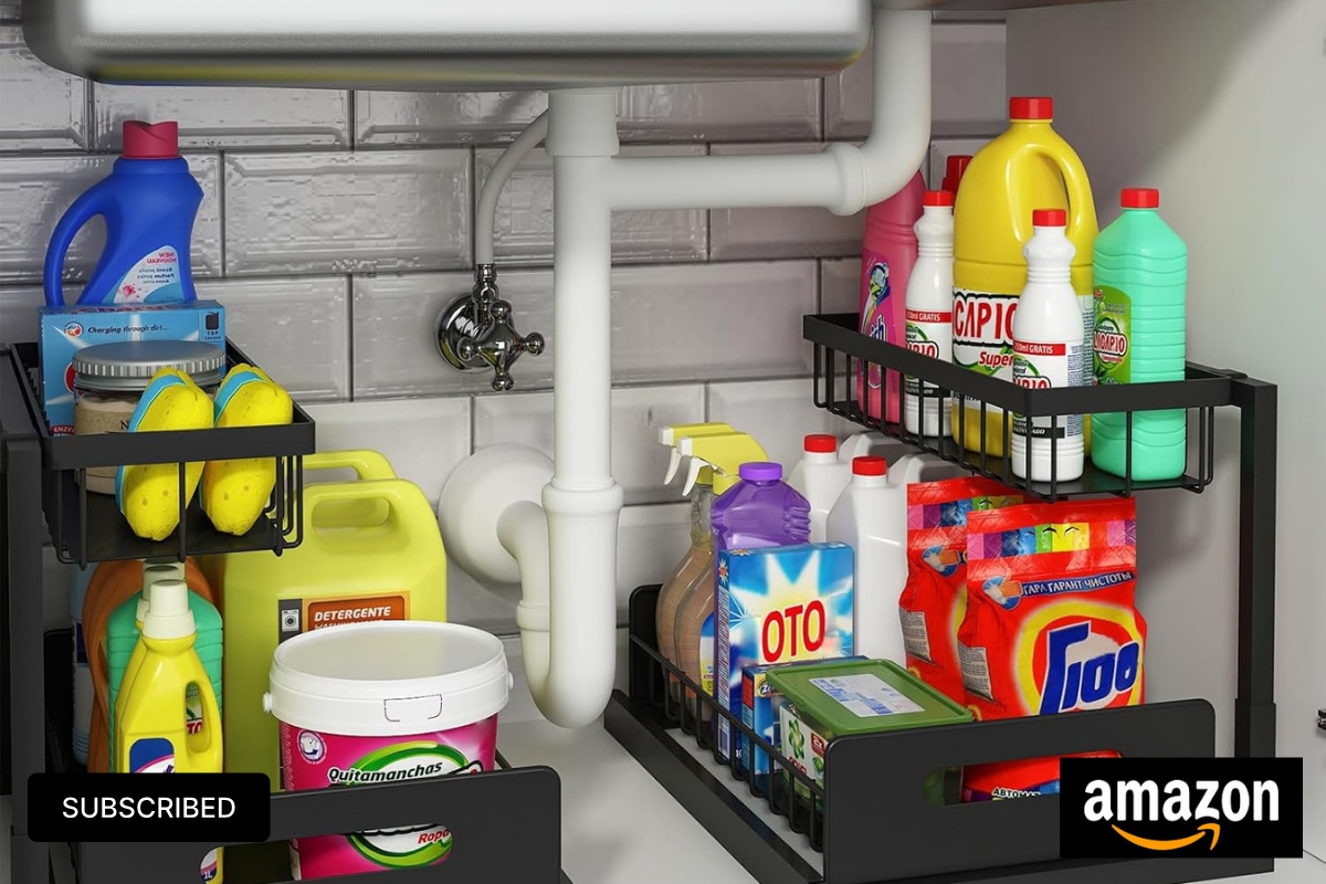 REALINN Under Sink Organizer, Black 2-Pack Slide-Out Cabinet Storage Shelves