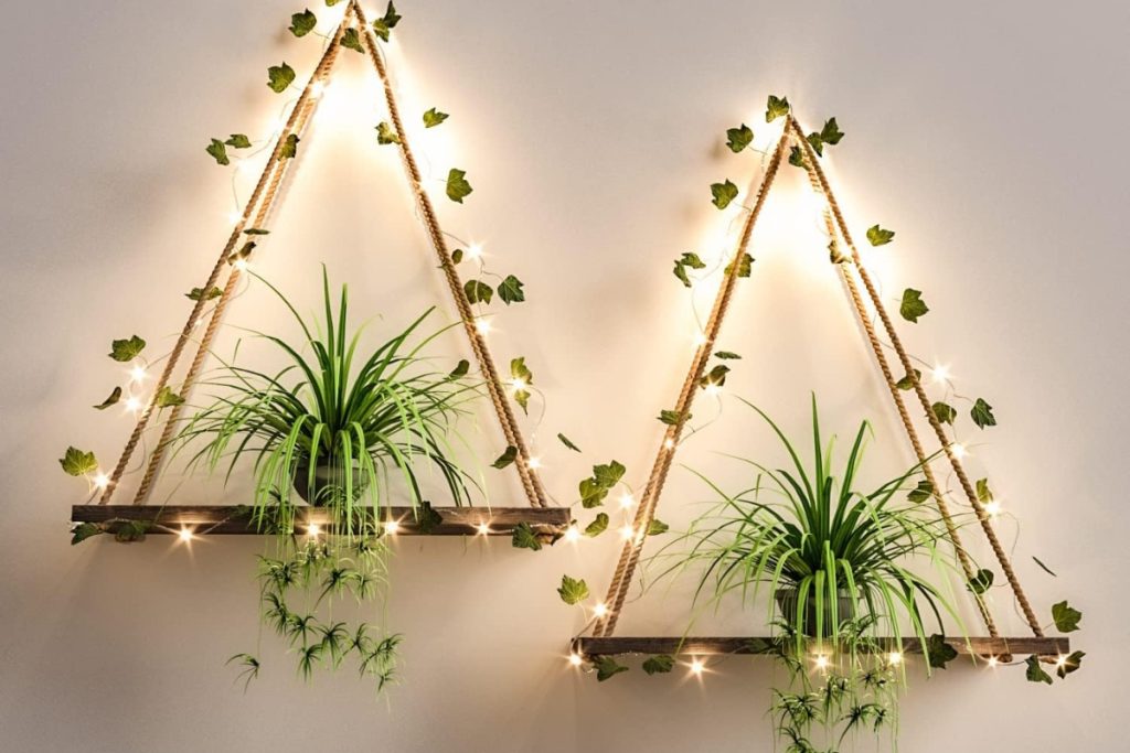 Richer House LED Wall Shelves with Artificial Ivy – Set of 2 for Home Décor