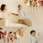 Large toy hammock net full of stuffed animals in a cozy nursery corner