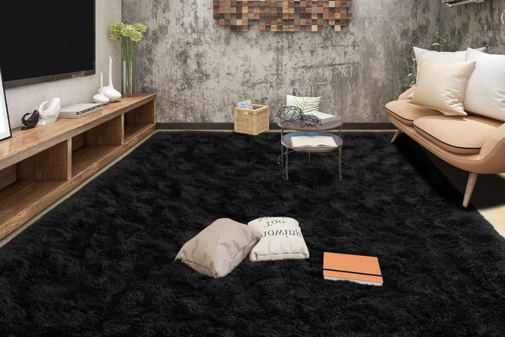 Tepook Super Soft Fluffy Rug in Black – Cozy Shaggy Rug for Bedroom and Living Room (4x6 Feet)
