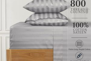 Silver Grey URBANHUT 800 Thread Count Egyptian Cotton Damask Striped King Size Sheets – 4 Pc Set