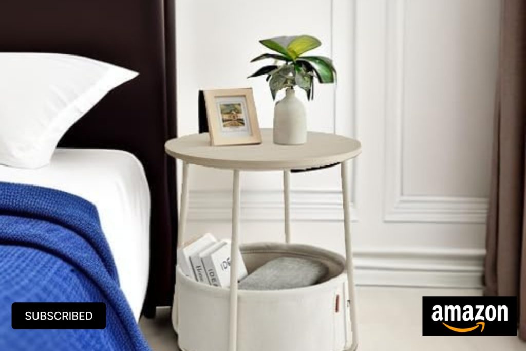 VASAGLE End Table with Fabric Basket – Modern Round CreamVASAGLE End Table with Fabric Basket – Modern Round Cream White Nightstand White Nightstand