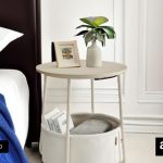 VASAGLE End Table with Fabric Basket – Modern Round CreamVASAGLE End Table with Fabric Basket – Modern Round Cream White Nightstand White Nightstand