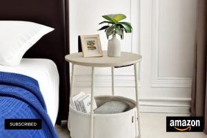 VASAGLE End Table with Fabric Basket – Modern Round CreamVASAGLE End Table with Fabric Basket – Modern Round Cream White Nightstand White Nightstand