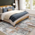 Gray and rust colored vivorug ultra soft area rug 5x7 displayed in a cozy modern living room