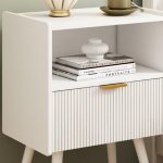Modern white nightstand with drawer and open shelf for bedroom or living room