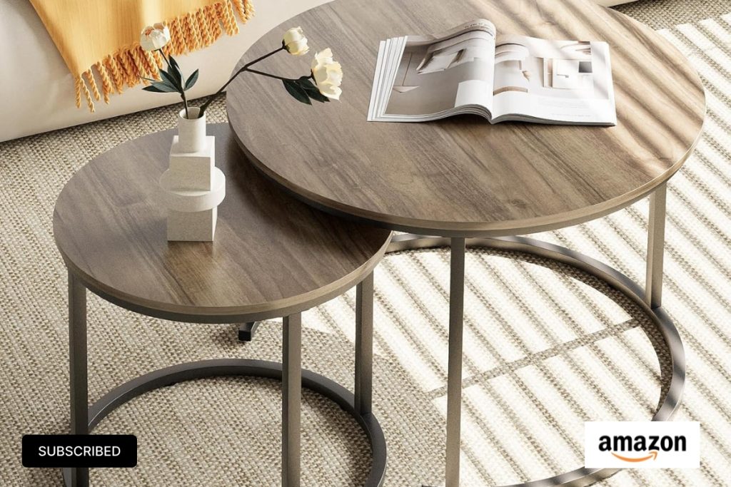 aboxoo Nesting Coffee Table Set of 2 – Oak Round End Tables for Living Room or Bedroom