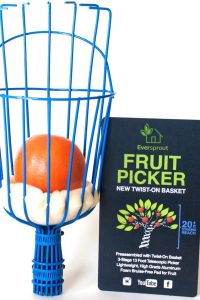 “EVERSPROUT fruit picker basket head with metal claws and foam cushion, designed to twist onto a standard extension pole for easy fruit harvesting.”
