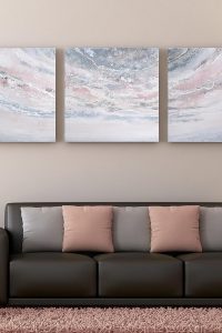 "Empire Art Direct 'Heavens 1' abstract triptych by Martin Edwards – three-panel hand-painted textured canvas artwork in calming tones, 32x32 inches each"