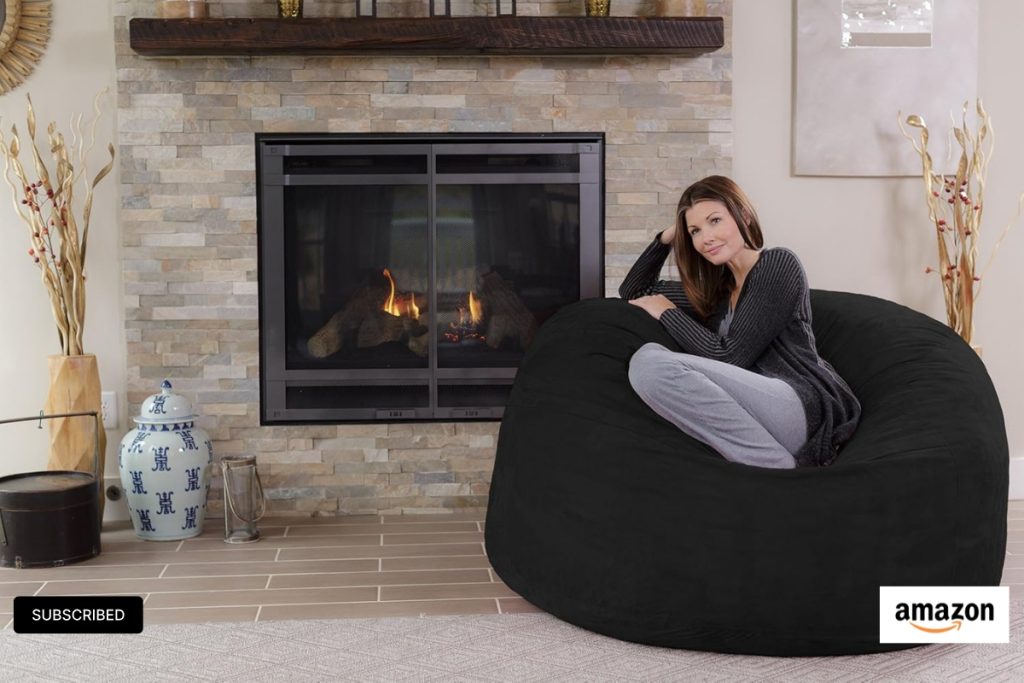 Chill Sack Bean Bag Chair – 5' Black Microsuede Memory Foam Lounge Chair