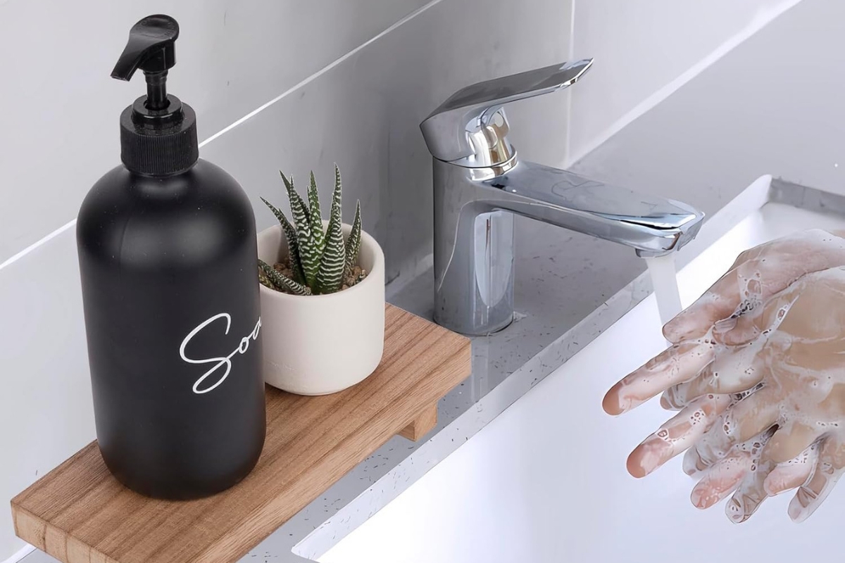 Small wood tray pedestal stand farmhouse bathroom decor riser for kitchen soap dish holder