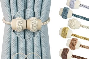 Handmade beige magnetic curtain tiebacks – decorative rope holders for drapes and windows (2-Pack)