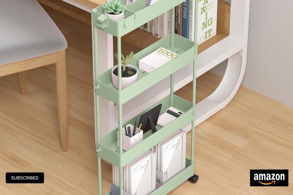 Green SPACELEAD Slim Rolling Storage Cart – 4 Tier Organizer for Bathroom, Kitchen & Small Areas