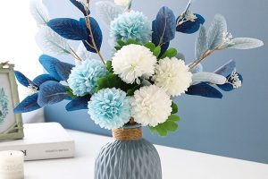 Faux Hydrangea Artificial Flowers in Elegant Vase for Home, Garden, and Wedding Decoration