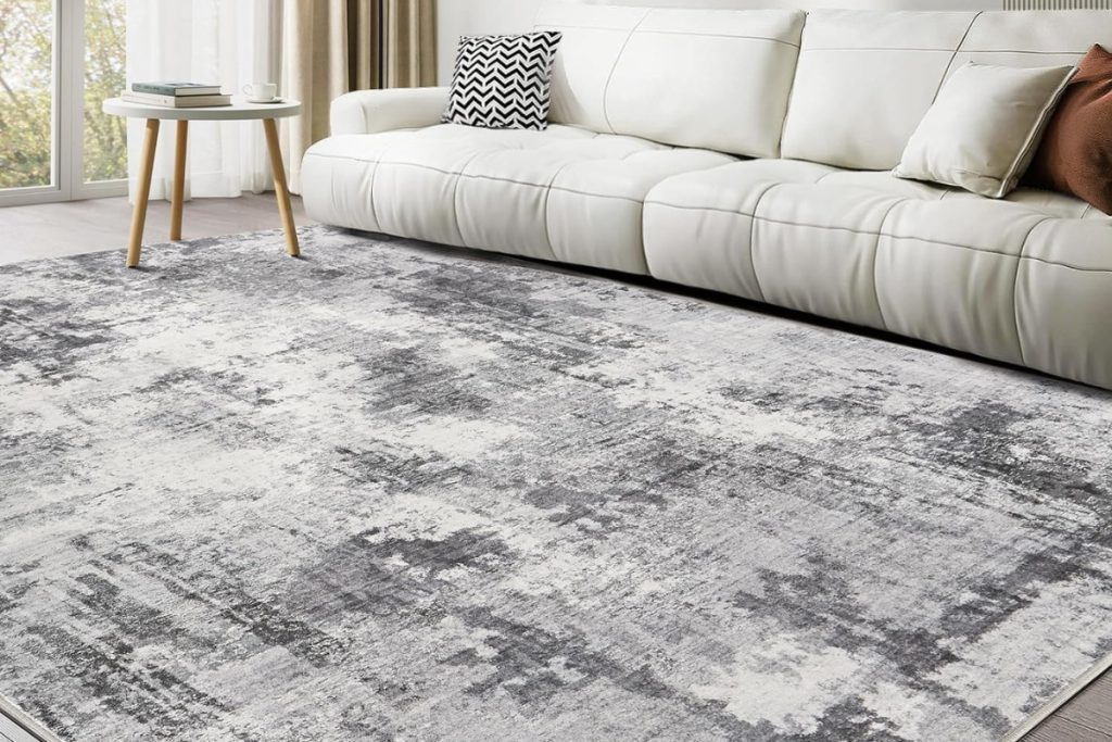 Washable 8x10 grey area rug for living room, modern abstract soft rug for home décor