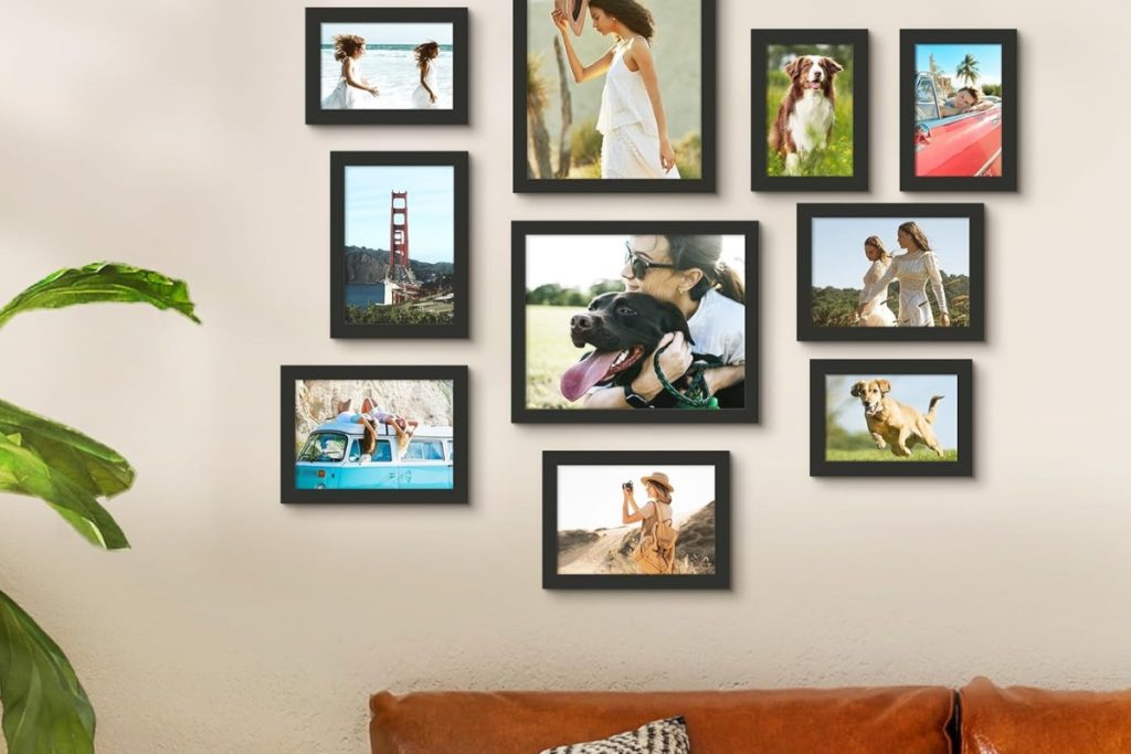 Black multi-size picture frame set for wall collage and tabletop display – Upsimples 10-pack.