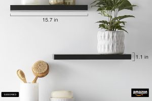 BAYKA Floating Wall Shelves – Set of 3 Rustic Black Wood Storage Shelves (15.7in)