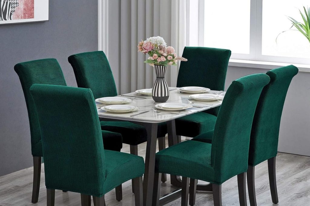 Elegant Hunter Green Howhic Stretchy Chair Covers on Dining Chairs – Set of 4