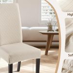 Stretchable Beige Rhombus Dining Chair Covers by SearchI – Set of 4