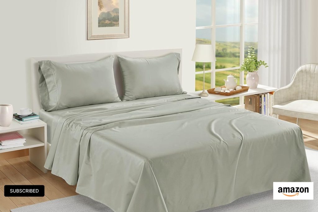 Luxury 1000 thread count Egyptian cotton queen bed sheets in Mineral color