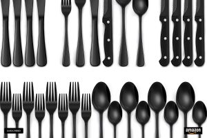 Black silverware set with steak knives – 24-piece stainless steel flatware for home and restaurants