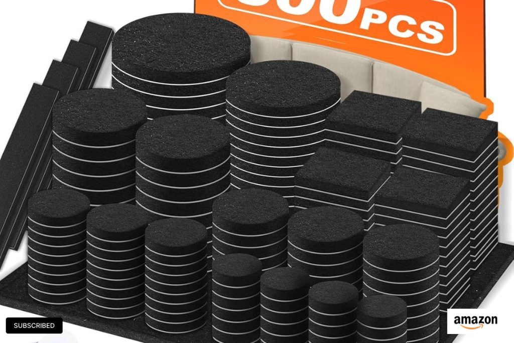 Black felt furniture pads 300-piece set for hardwood floor protection and chair legs