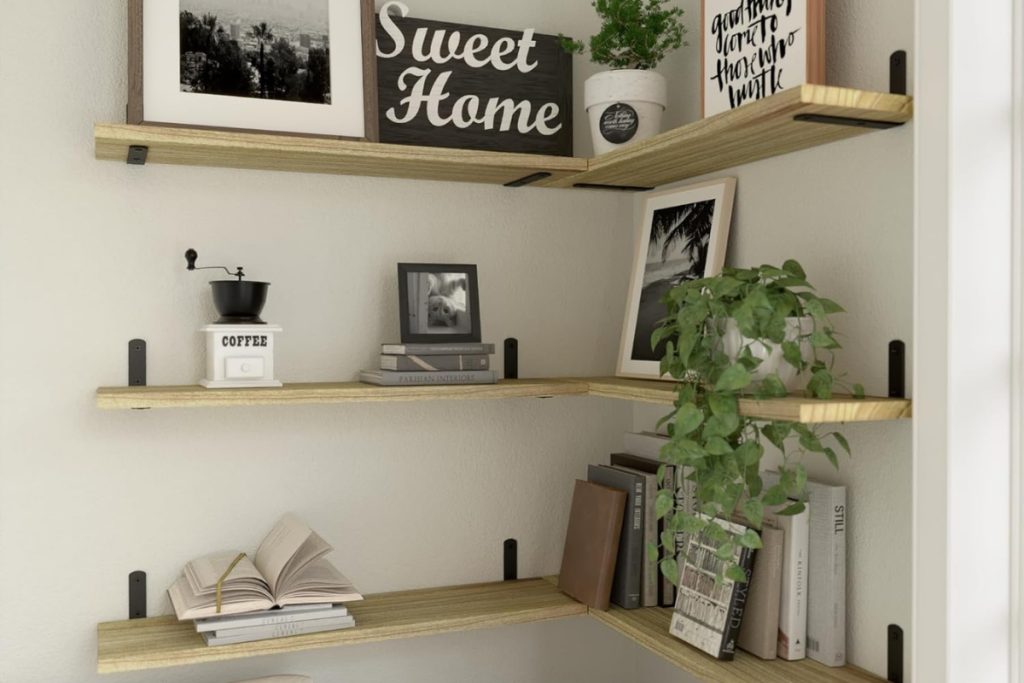 "WOPITUES Rustic Brown 24-Inch Wood Floating Wall Shelves Set of 6"