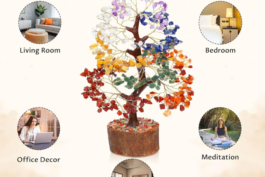 “7 Chakra Crystal Tree of Life – Handmade Feng Shui Gemstone Bonsai for Good Luck and Energy”
